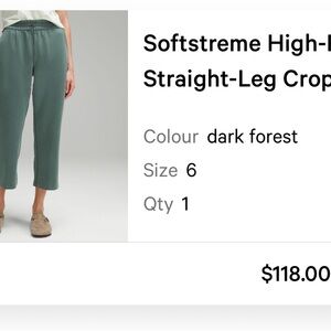 lululemon Softstreme High-Rise Straight-Leg
Cropped Pants. Size 6